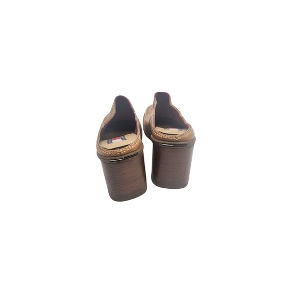 Vintage 1990's Tommy Hilfiger Womens Leather Mules 7M Brown High Heel Slip-On - Picture 4 of 6